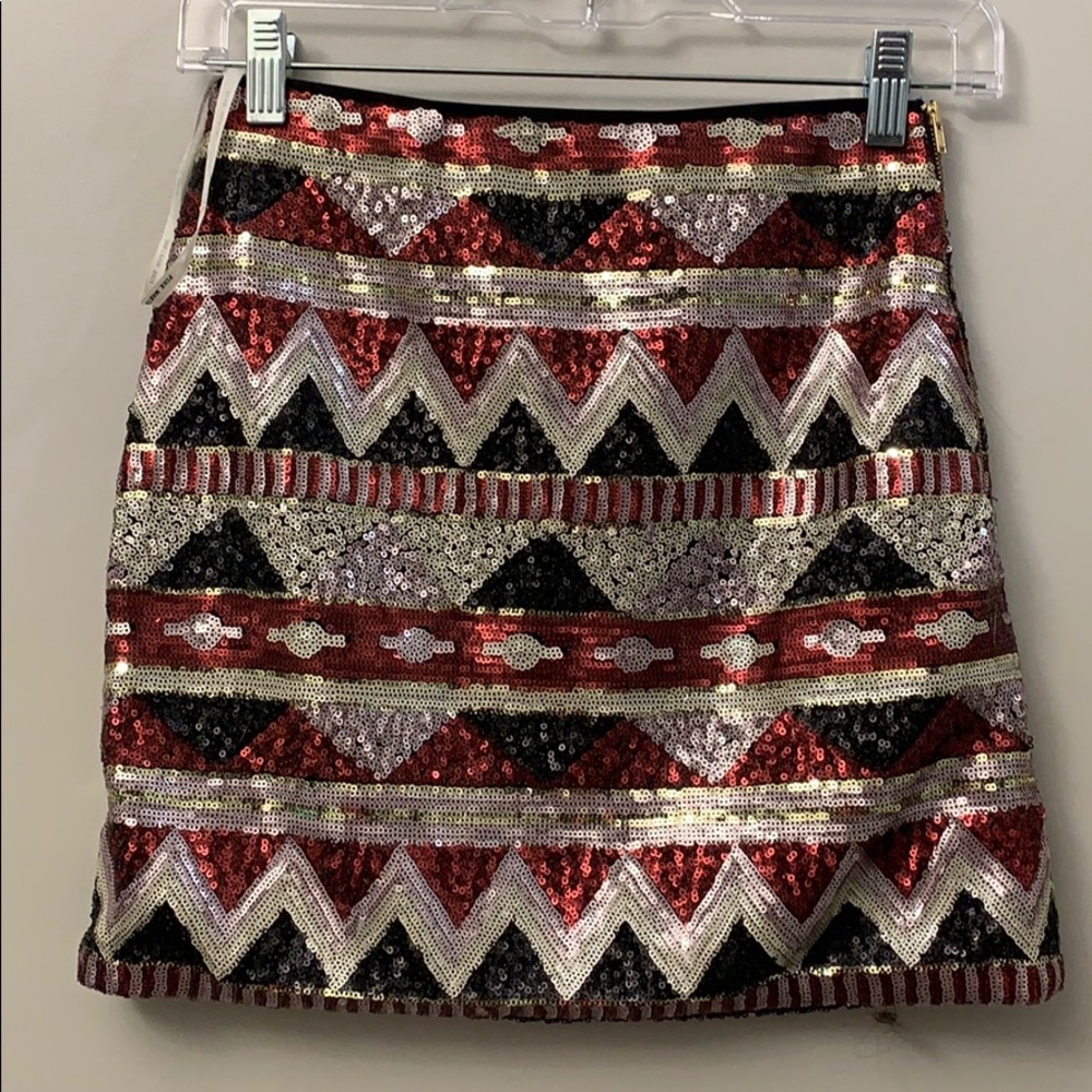 Red Black & Silver Sequin Mini Skirt